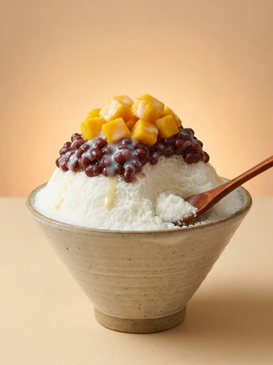Bingsu — koreanisches Milcheis-Dessert mit Mango